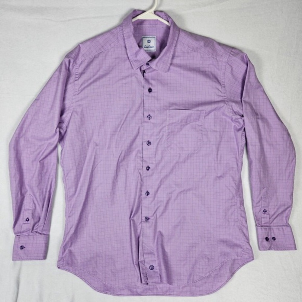 David Donahue Button Down‎ Shirt Men's XL Purple Plaid Long Sleeve Cotton